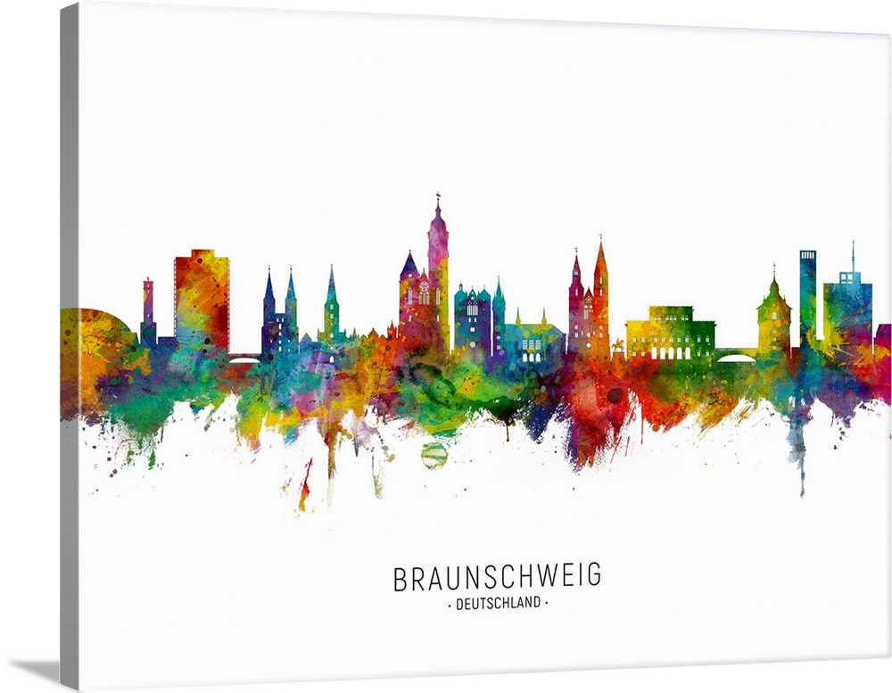 Watercolor art print of the skyline of Braunschweig, Germany