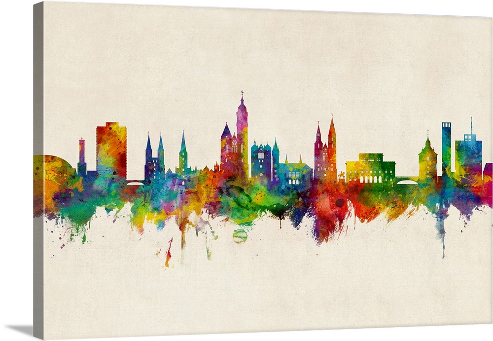Watercolor art print of the skyline of Braunschweig, Germany