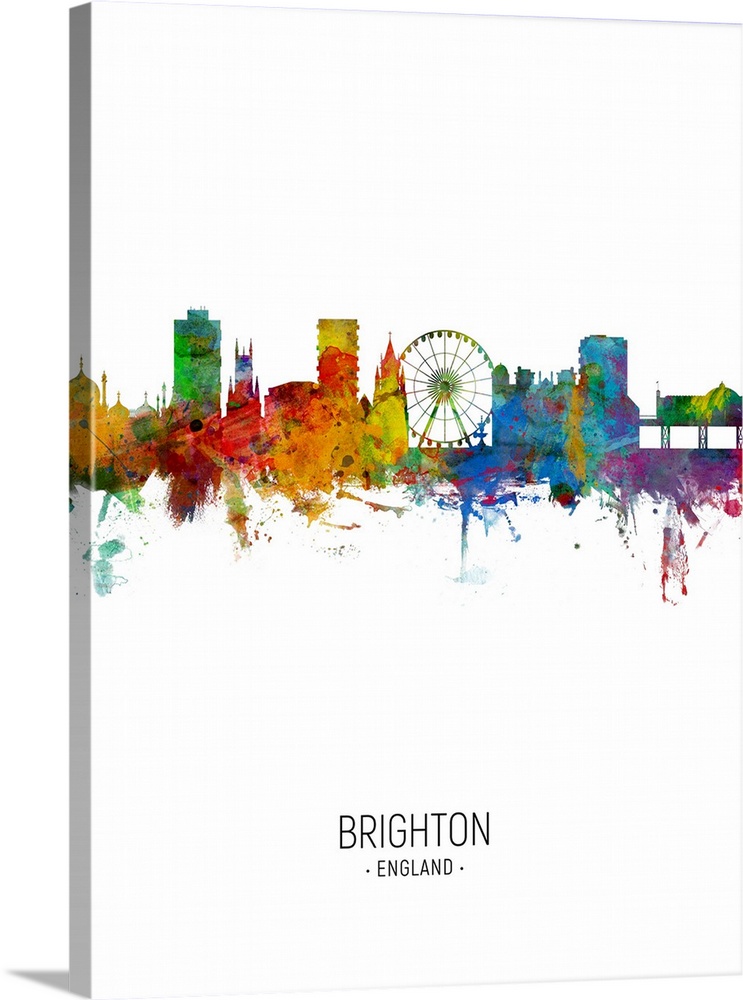 Watercolor art print of the skyline of Brighton, England, United Kingdom
