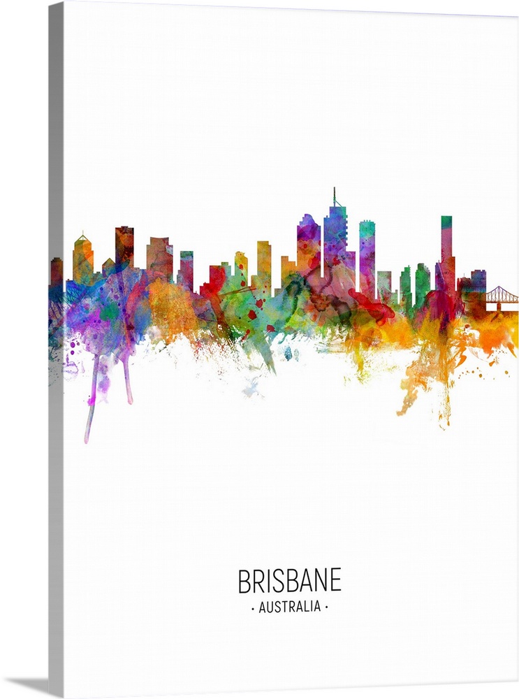 Watercolor art print of the skyline of Brisbane, Queensland, Australia