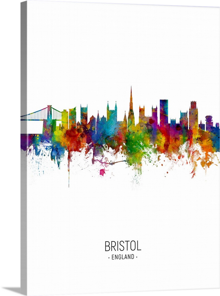 Watercolor art print of the skyline of Bristol, England, United Kingdom