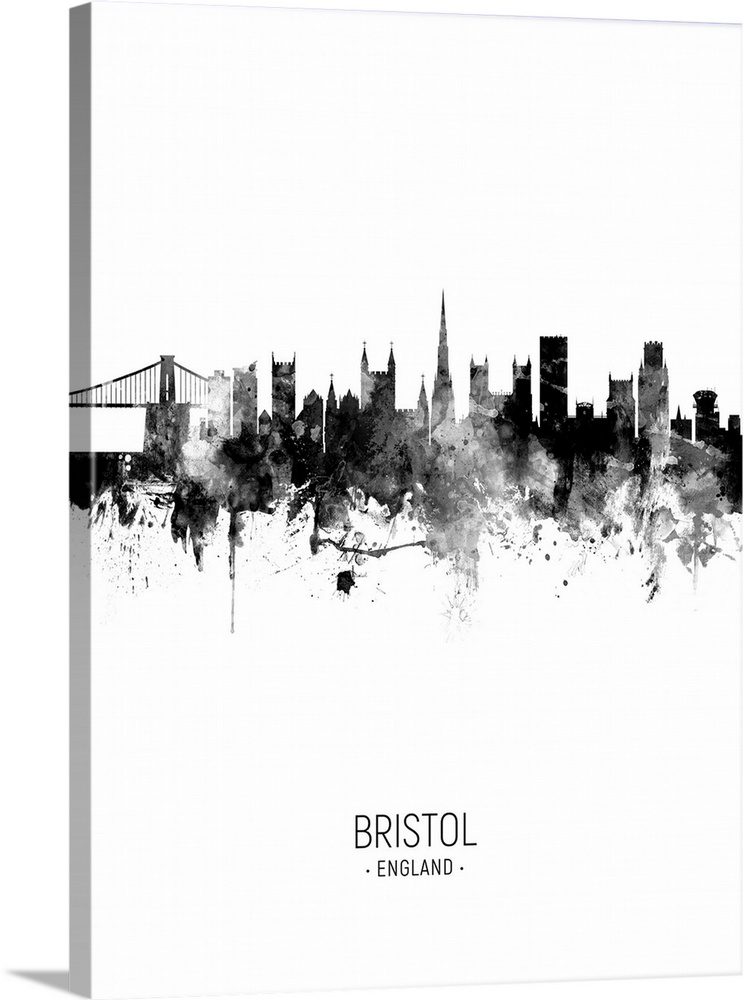Watercolor art print of the skyline of Bristol, England, United Kingdom