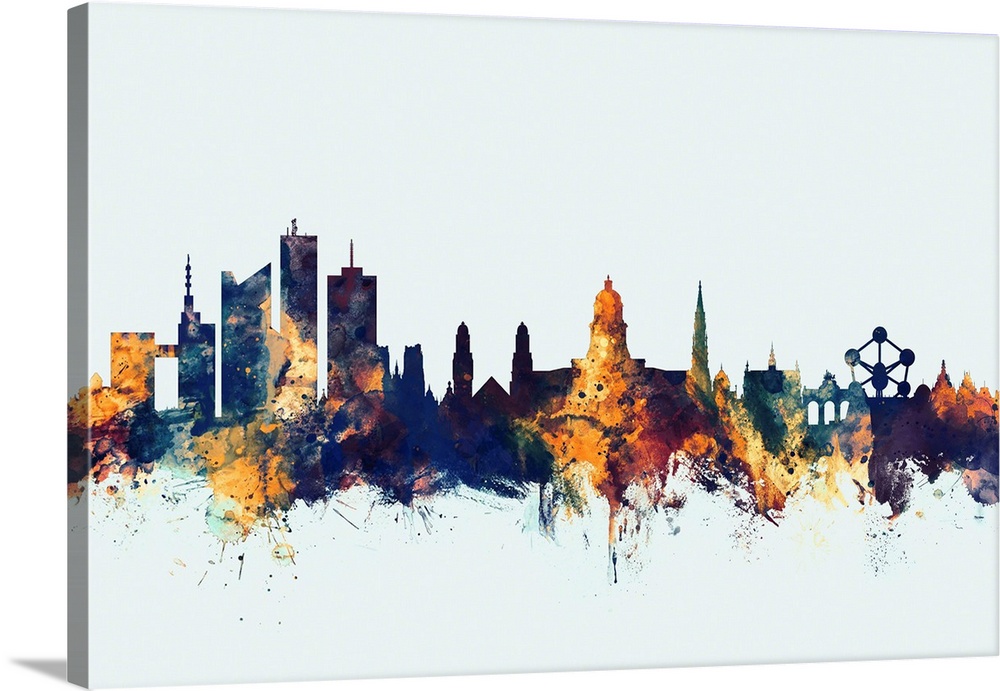 Watercolor art print of the skyline of Brussels, Belgium