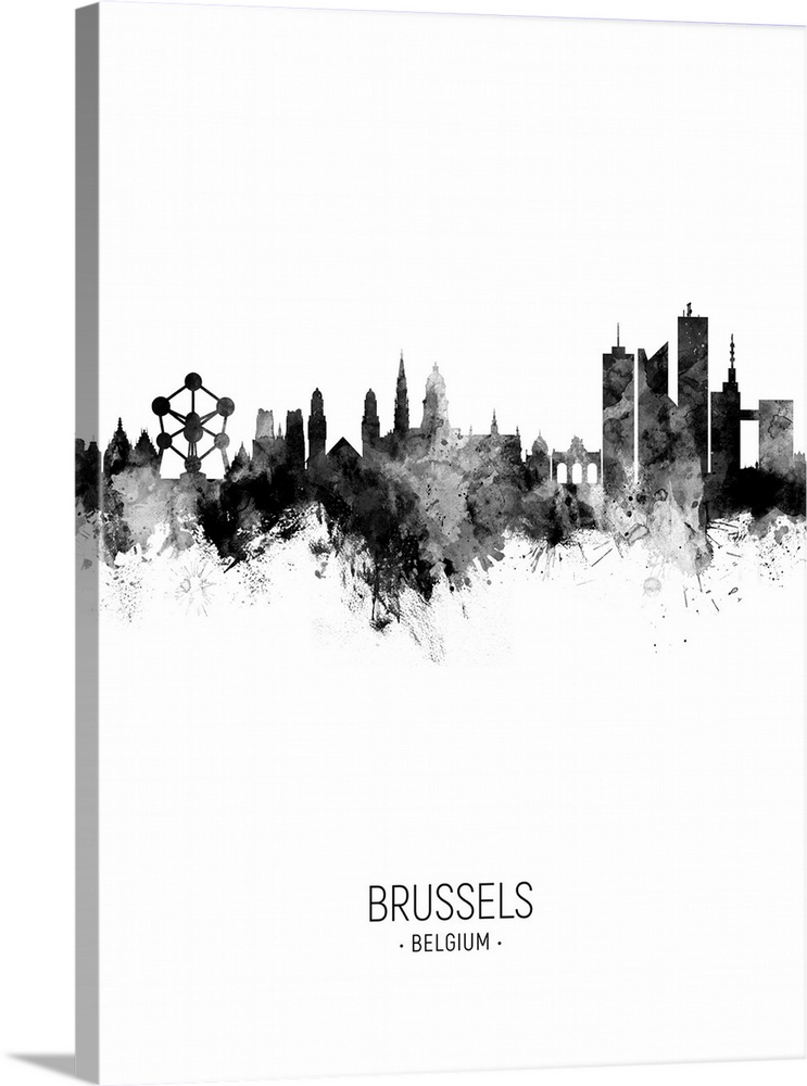 Watercolor art print of the skyline of Brussels, Belgium