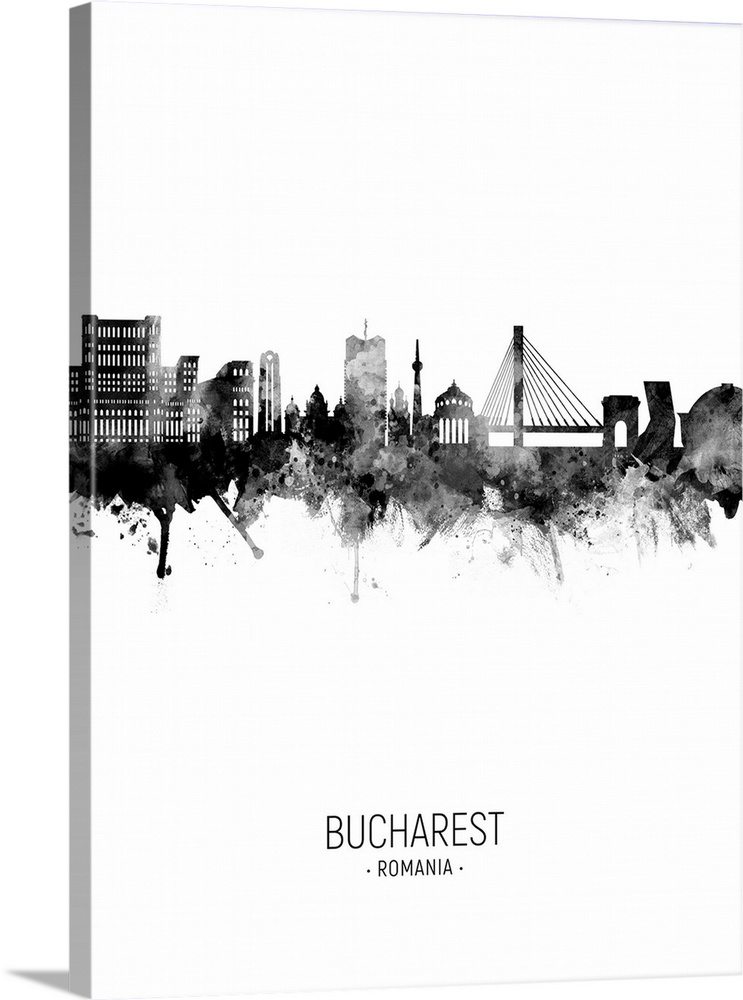 Watercolor art print of the skyline of Bucharest, Romania