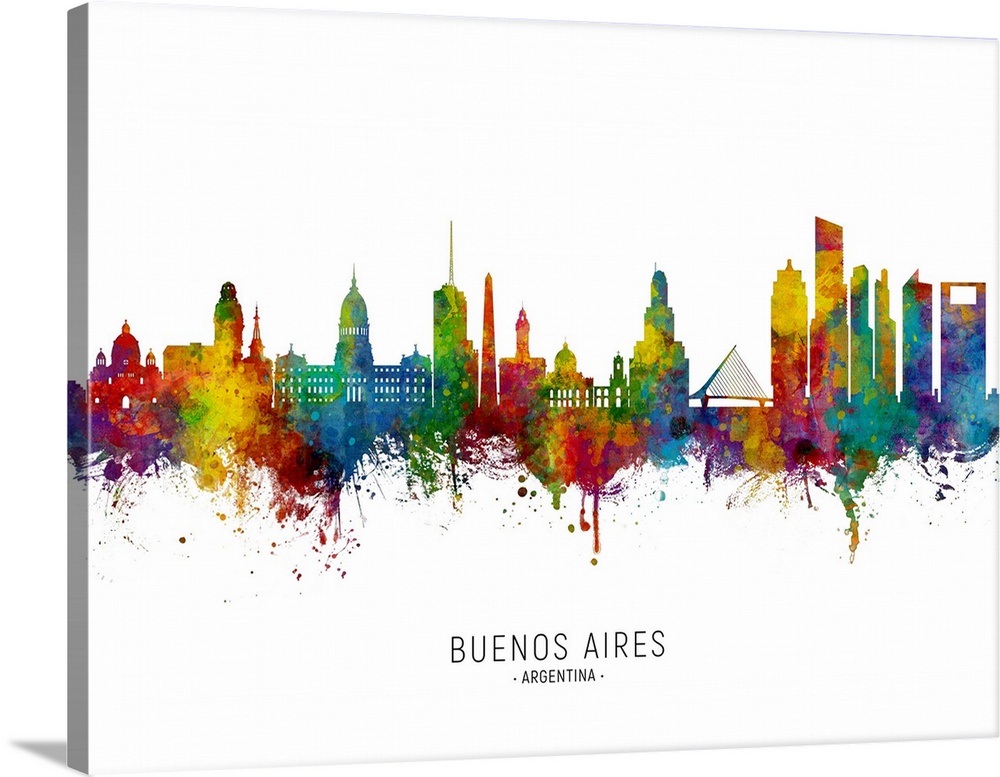 Watercolor art print of the skyline of Buenos Aires, Argentina.