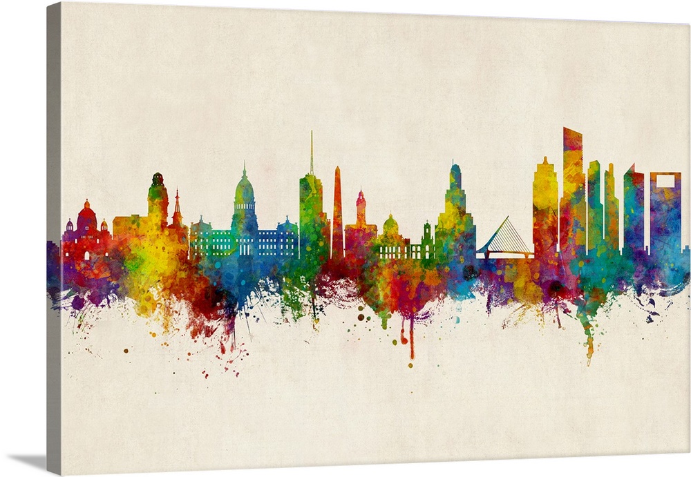 Watercolor art print of the skyline of Buenos Aires, Argentina.