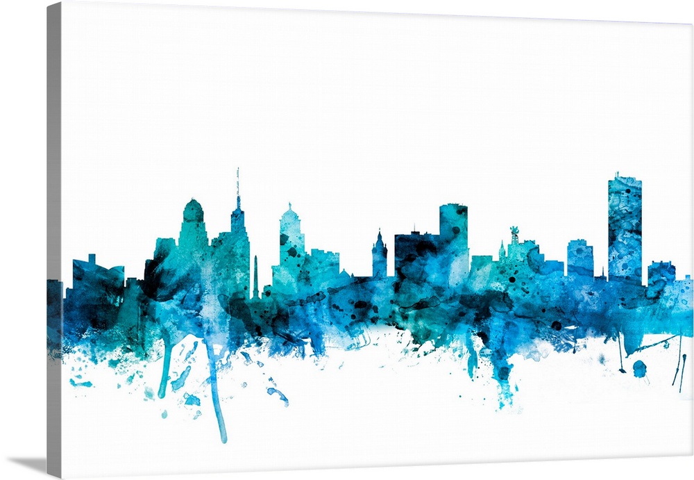 Watercolor art print of the skyline of Buffalo, New York, United States.