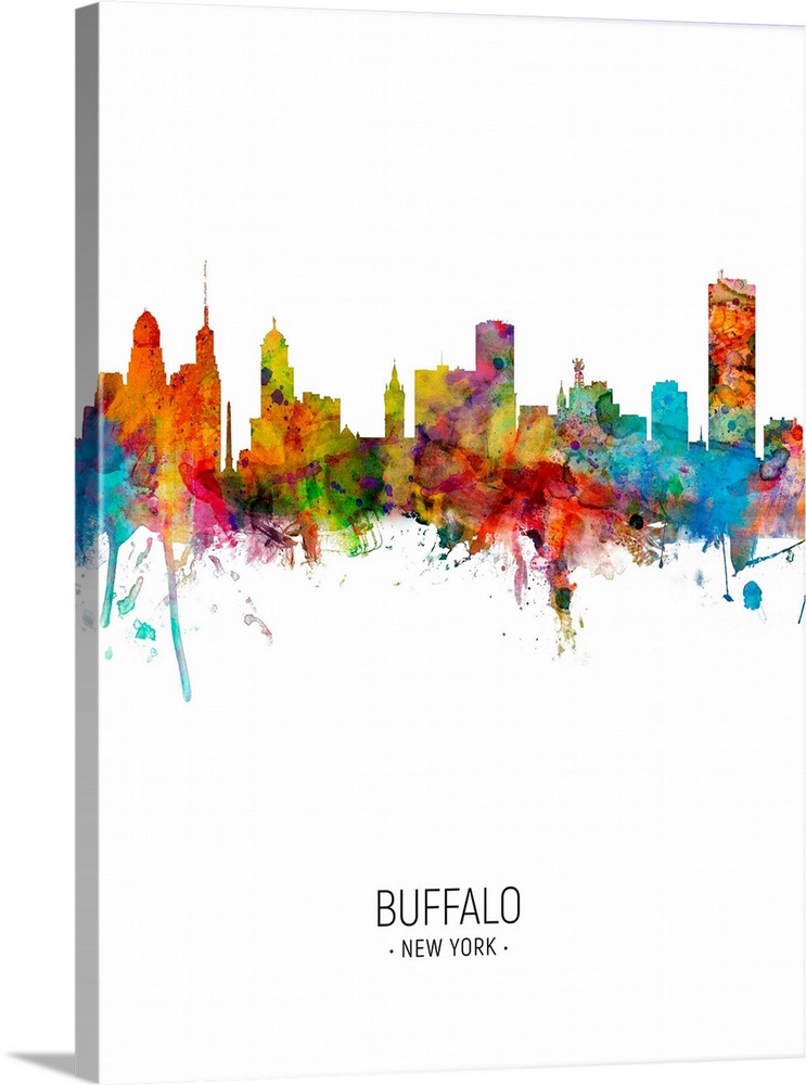 Watercolor art print of the skyline of Buffalo, New York, United States