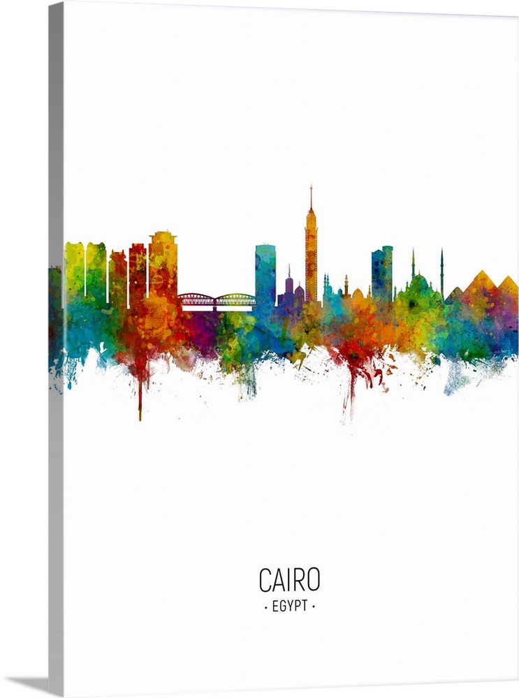 Watercolor art print of the skyline of Cairo, Egypt