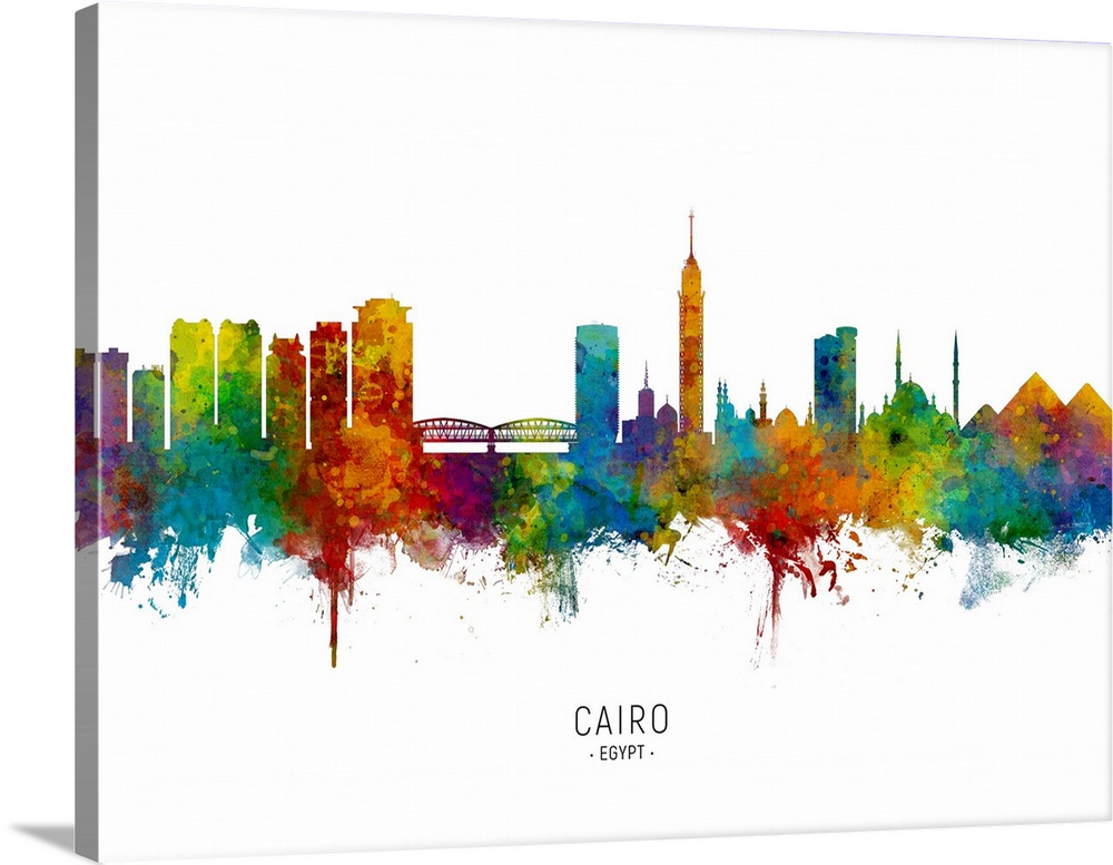 Watercolor art print of the skyline of Cairo, Egypt.