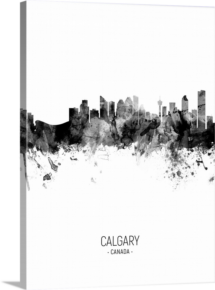 Watercolor art print of the skyline of the city of Calgary, Alberta, Canada