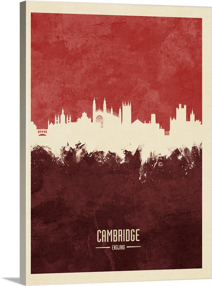 Watercolor art print of the skyline of Cambridge, England, United Kingdom