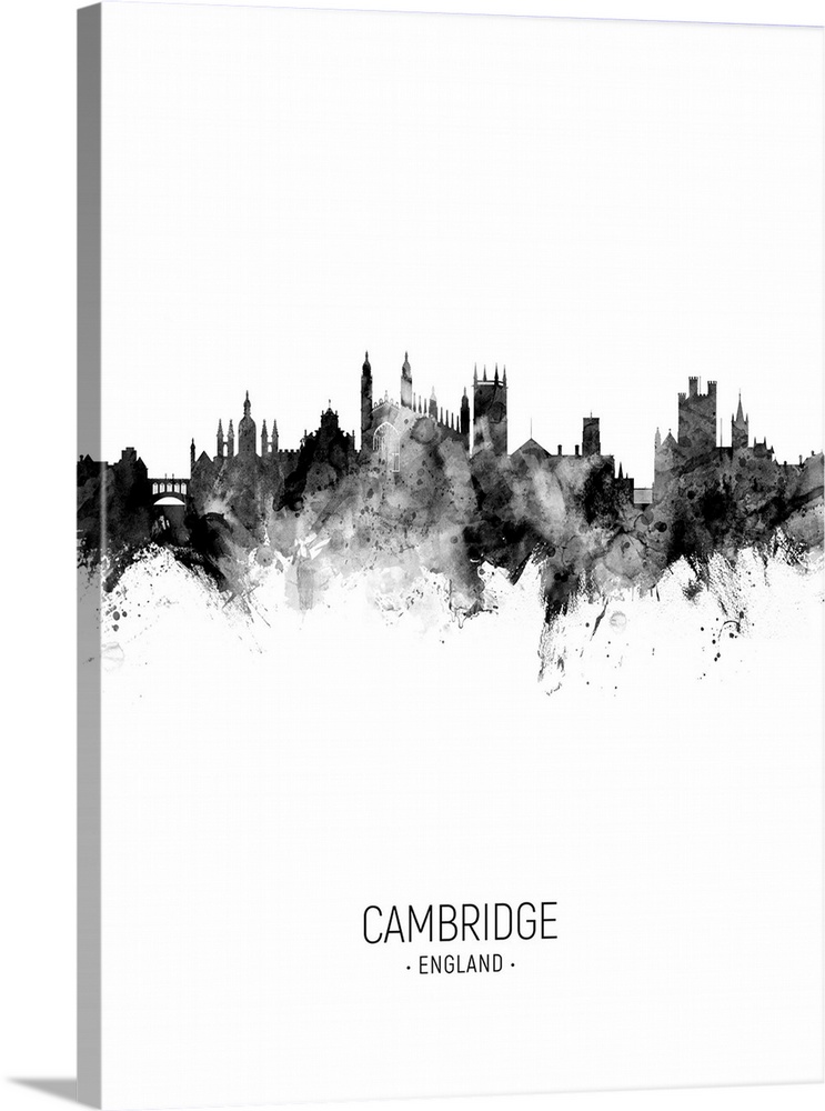 Watercolor art print of the skyline of Cambridge, England, United Kingdom