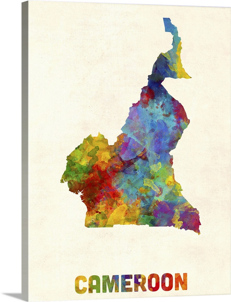 A watercolor map of Cameroon