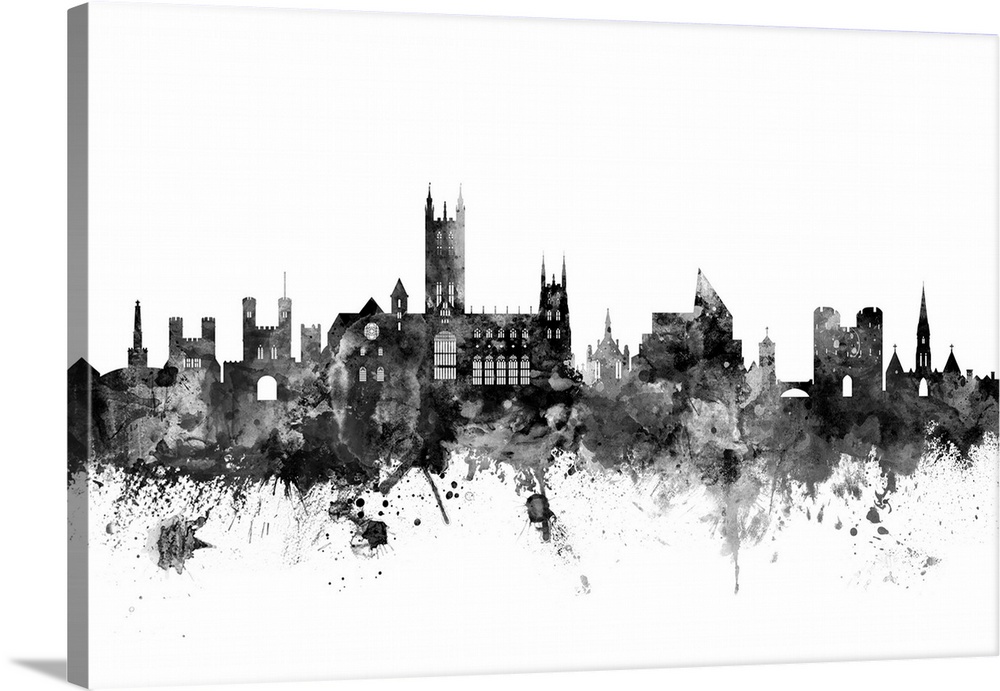 Watercolor art print of the skyline of Canterbury, England, United Kingdom