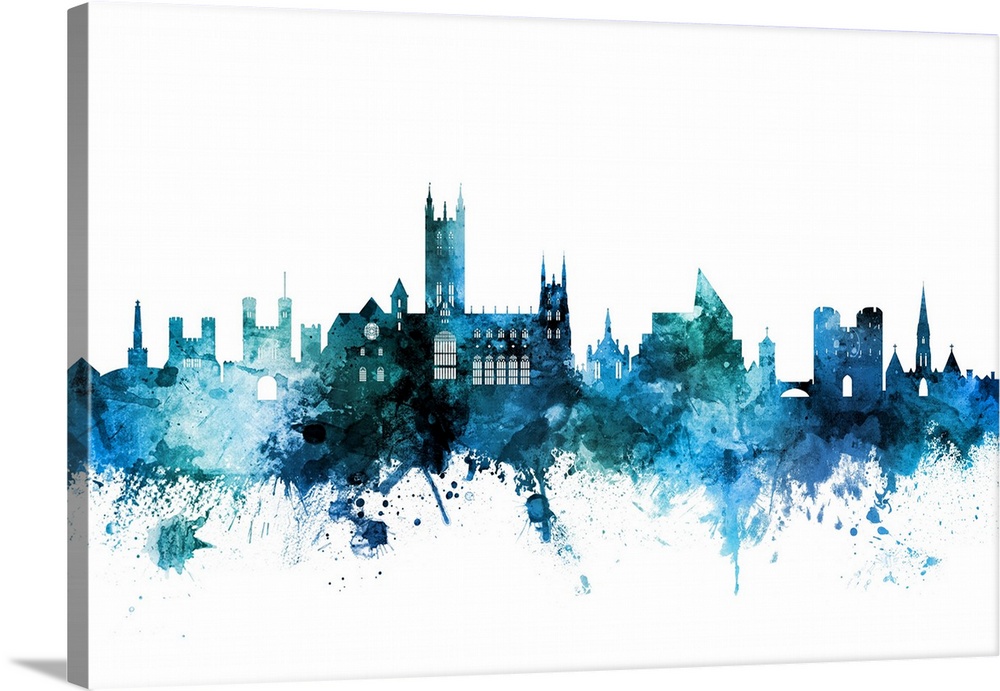 Watercolor art print of the skyline of Canterbury, England, United Kingdom.