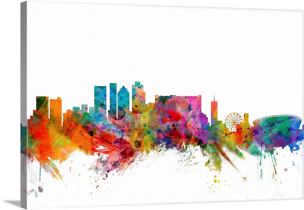 Watercolor artwork of the Cape Town skyline against a white background.