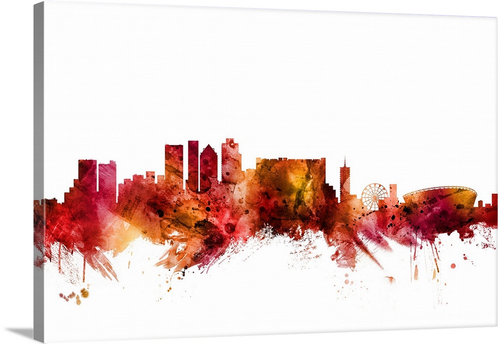 Watercolor art print of the skyline of Cape Town, South Africa.