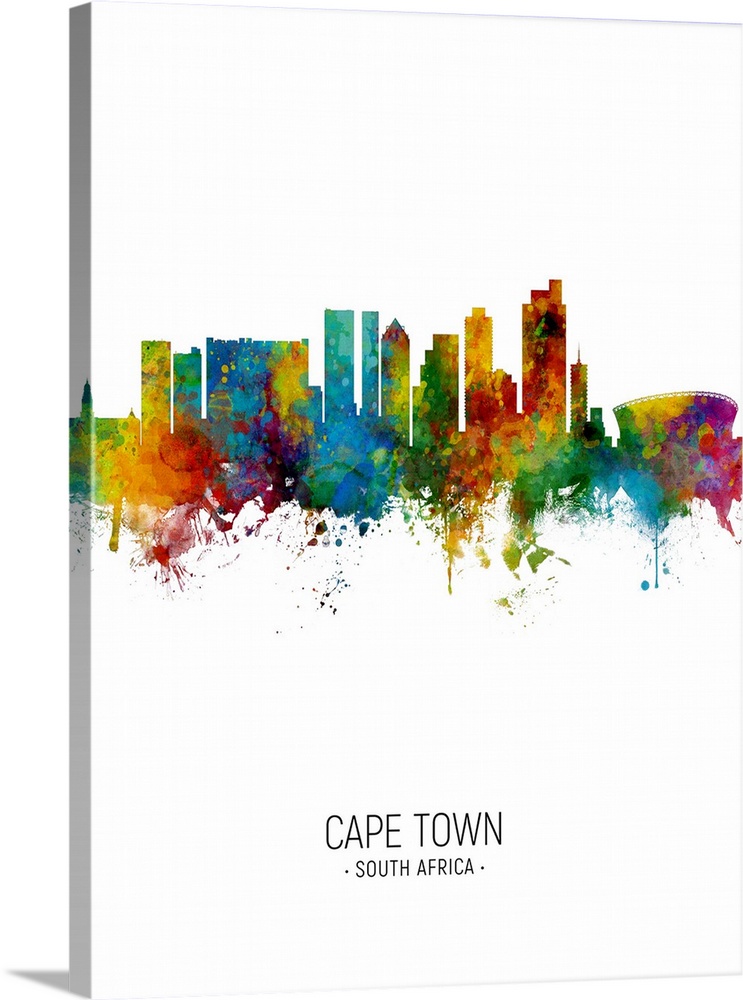 Watercolor art print of the skyline of Cape Town, South Africa