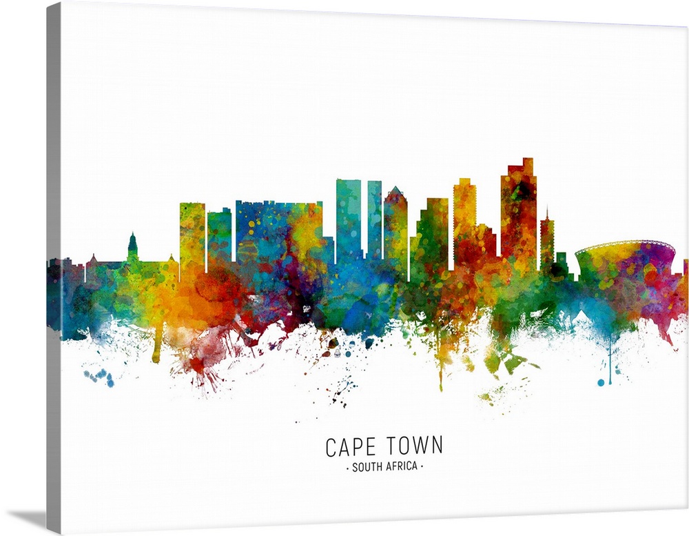 Watercolor art print of the skyline of Cape Town, South Africa.