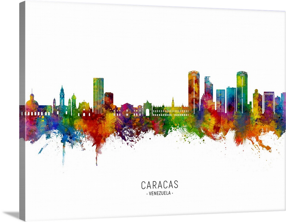 Watercolor art print of the skyline of Caracas, Venezuela