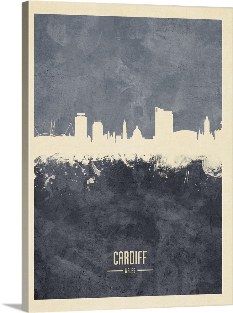 Watercolor art print of the skyline of Cardiff, Wales, United Kingdom