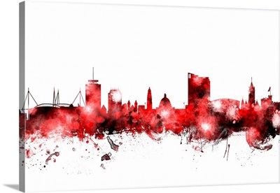 Cardiff Wales Skyline, Red on White