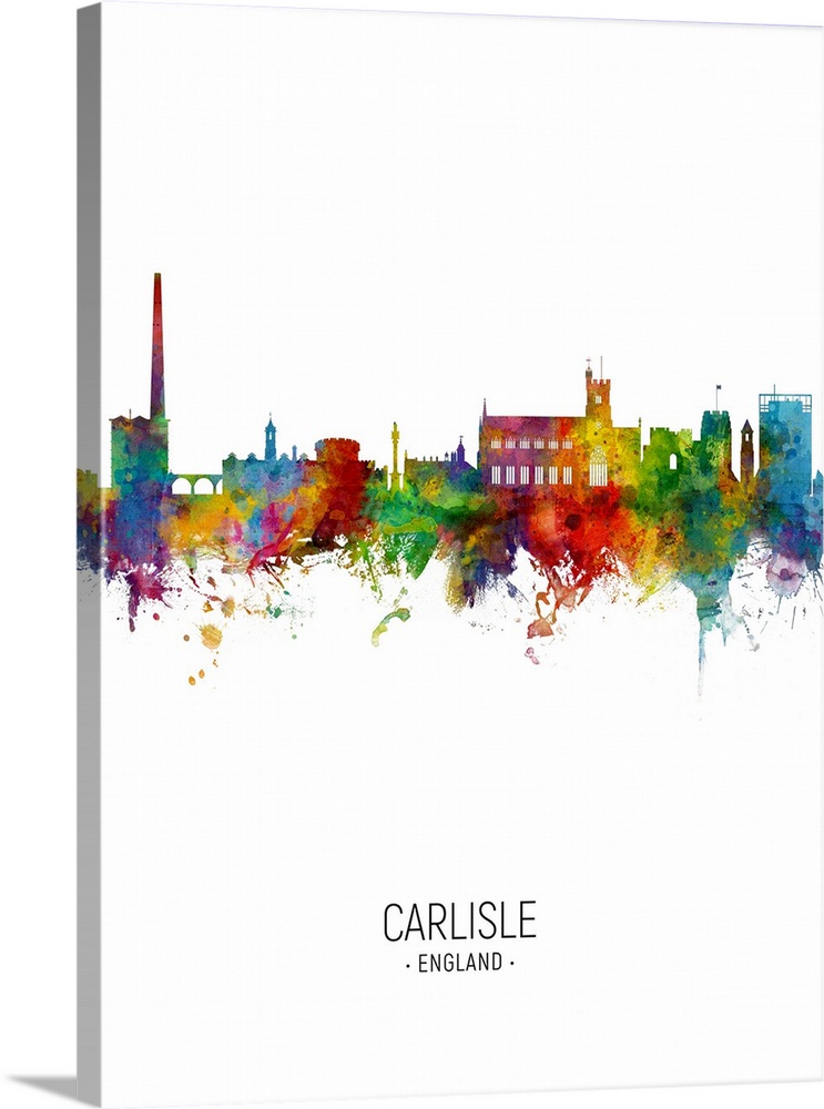 Watercolor art print of the skyline of Carlisle, England, United Kingdom