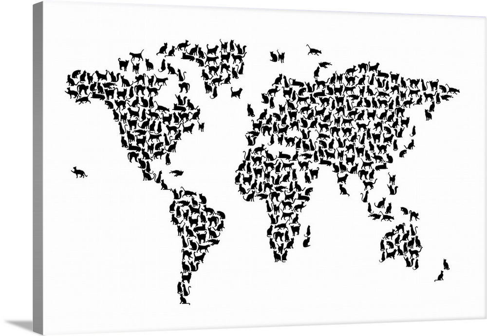 A map of the world made from silhouettes of cats.