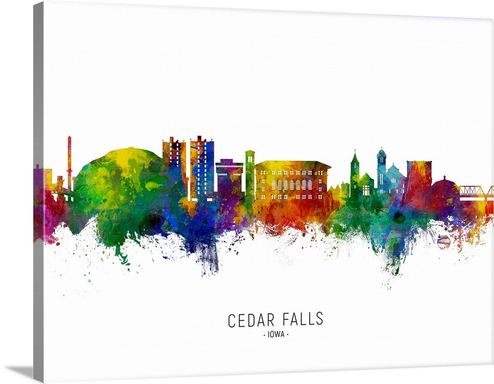 Watercolor art print of the skyline of Cedar Falls, Iowa