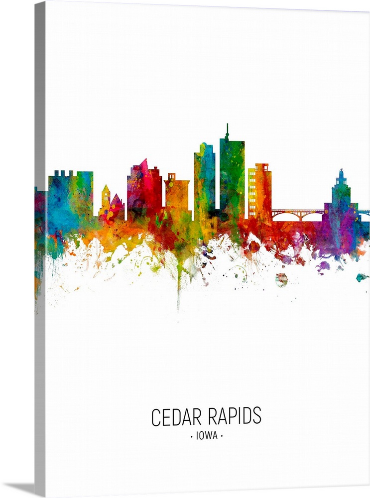 Watercolor art print of the skyline of Cedar Rapids, Iowa, United States