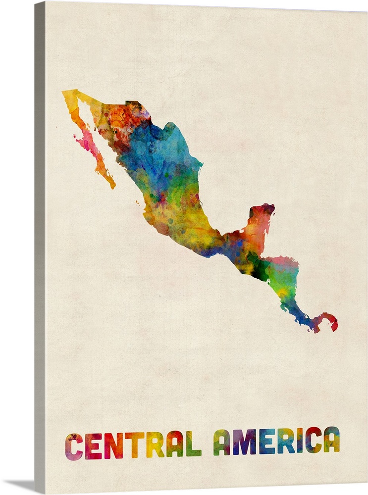 A watercolor map of Central America including Mexico.