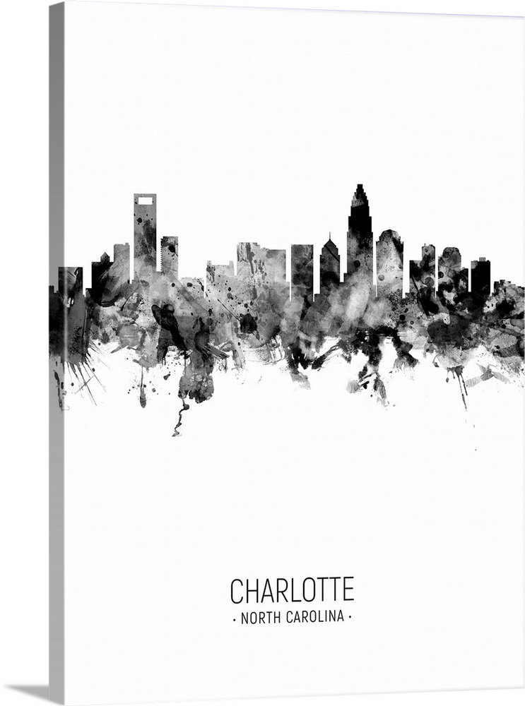 Watercolor art print of the skyline of Charlotte, North Carolina, United States