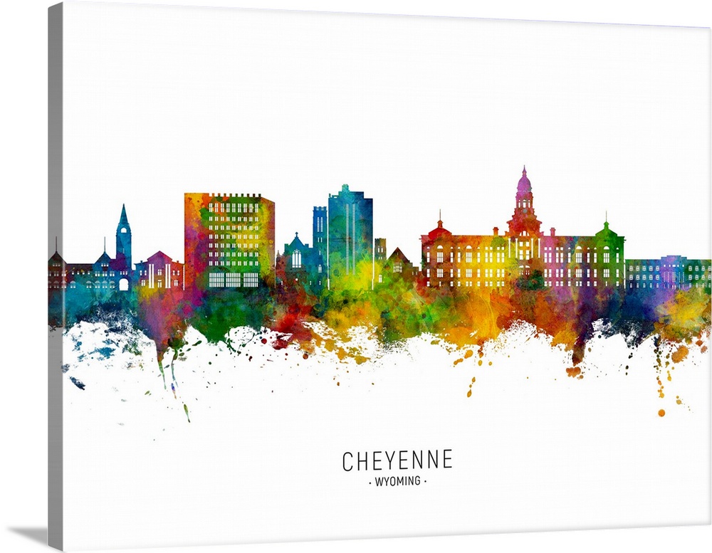 Watercolor art print of the skyline of Cheyenne, Wyoming, United States