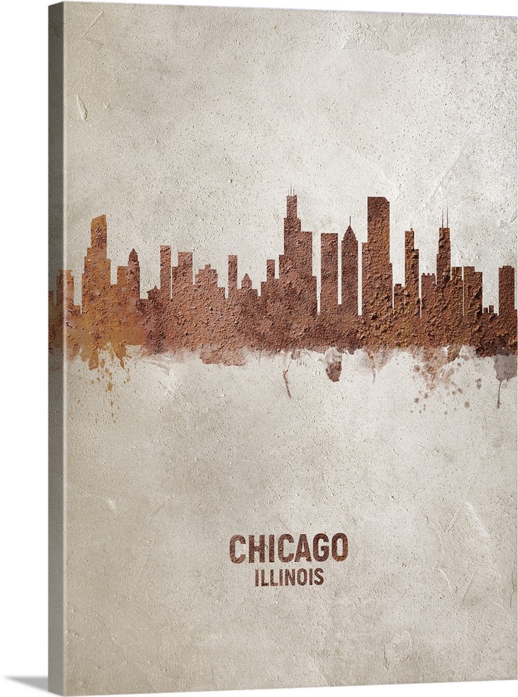 Art print of the skyline of Chicago, Illinois, United States. Rust on concrete.