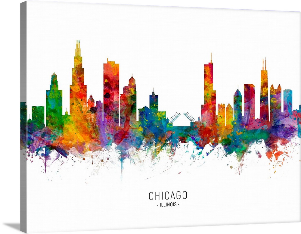 Watercolor art print of the skyline of Chicago, Illinois, United States.