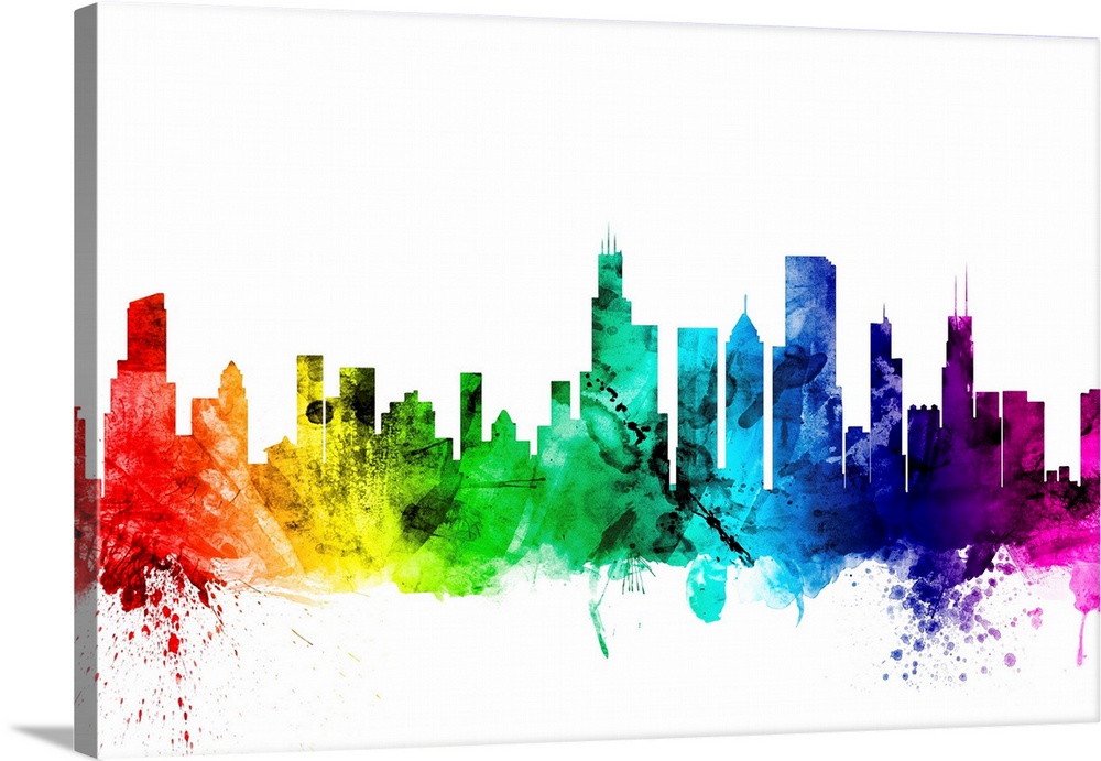 Watercolor art print of the skyline of Chicago, Illinois, United States.