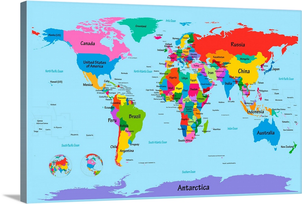 Children's Art map of the World Solid-Faced Canvas Print