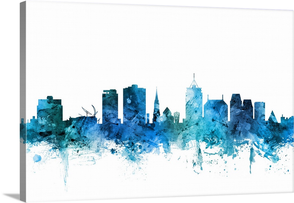 Watercolor art print of the skyline of Christchurch, New Zealand.
