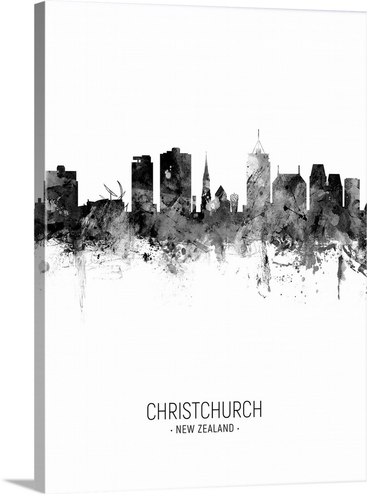 Watercolor art print of the skyline of Christchurch, New Zealand
