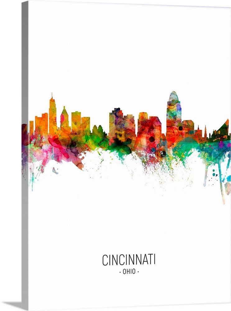 Watercolor art print of the skyline of Cincinnati, Ohio, United States