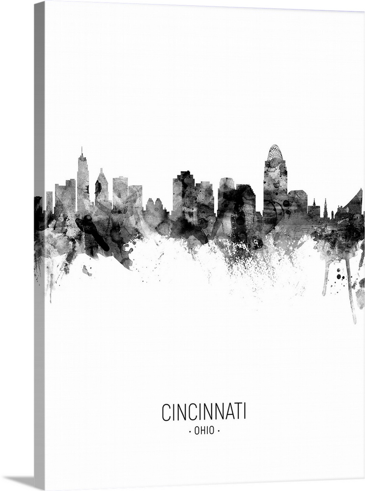 Watercolor art print of the skyline of Cincinnati, Ohio, United States
