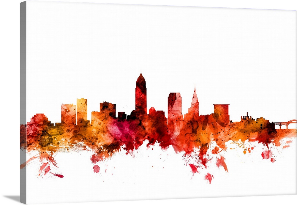 Watercolor art print of the skyline of Cleveland, Ohio, United States.