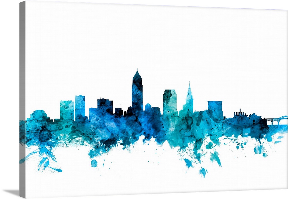 Watercolor art print of the skyline of Cleveland, Ohio, United States.