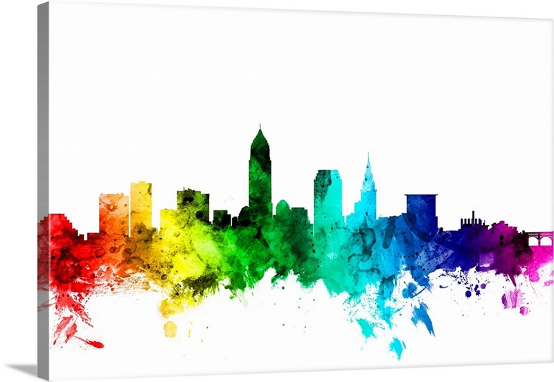 Cleveland Ohio Skyline, Rainbow Wall Art, Canvas Prints, Framed Prints