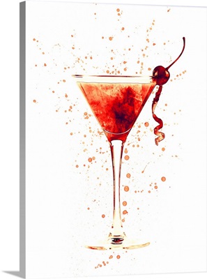 Cocktail Drinks Glass Watercolor Red