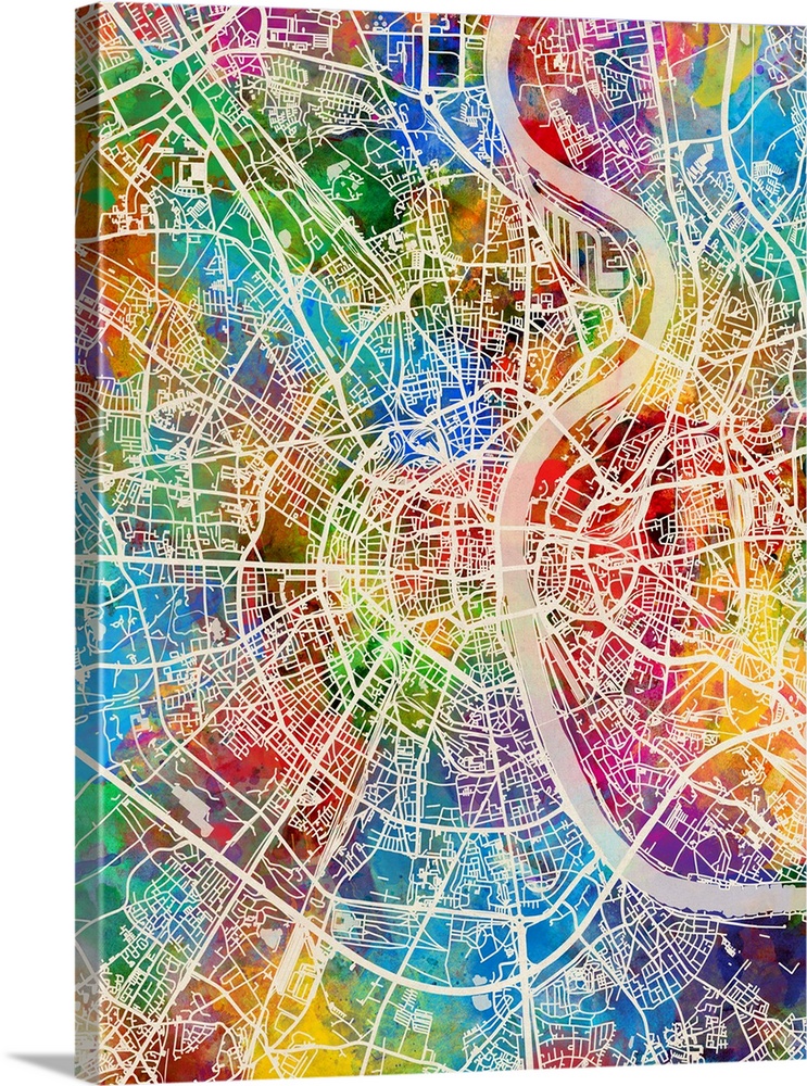 Watercolor street map of Cologne, Germany.