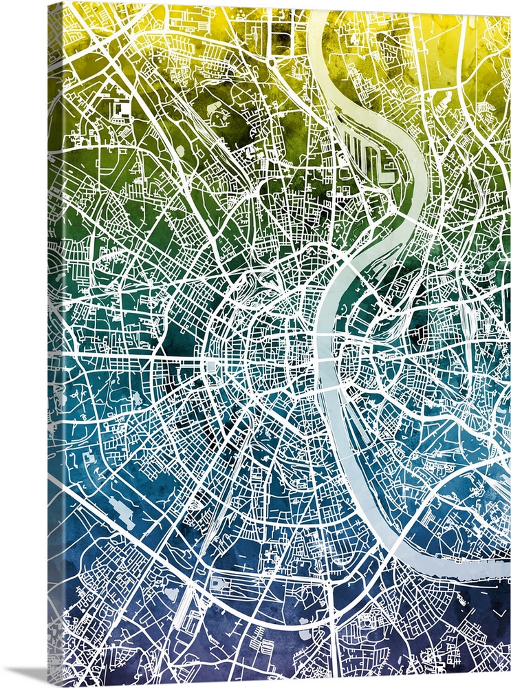 Watercolor street map of Cologne, Germany.