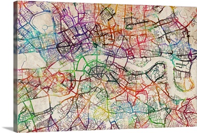 Color art map of London with no street names